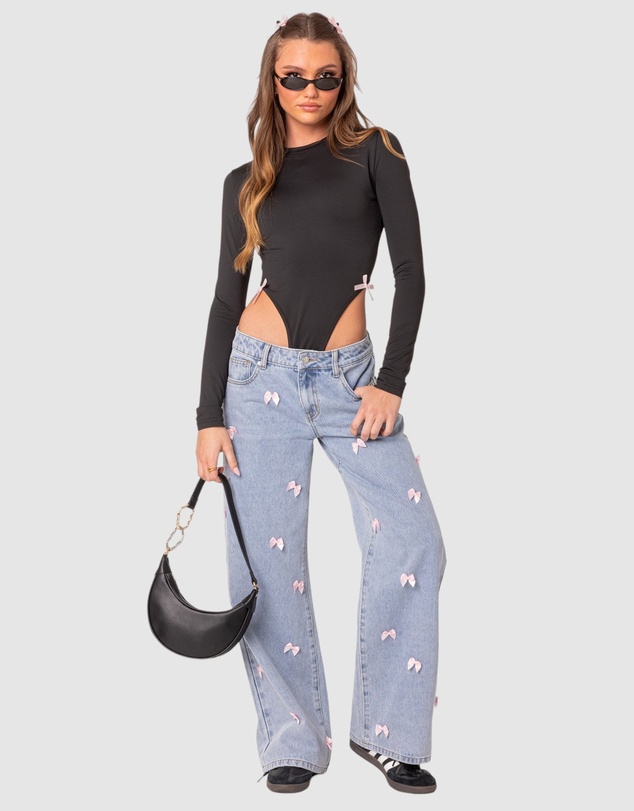 EDIKTED - Lucille Low Rise Satin Bow Jeans
