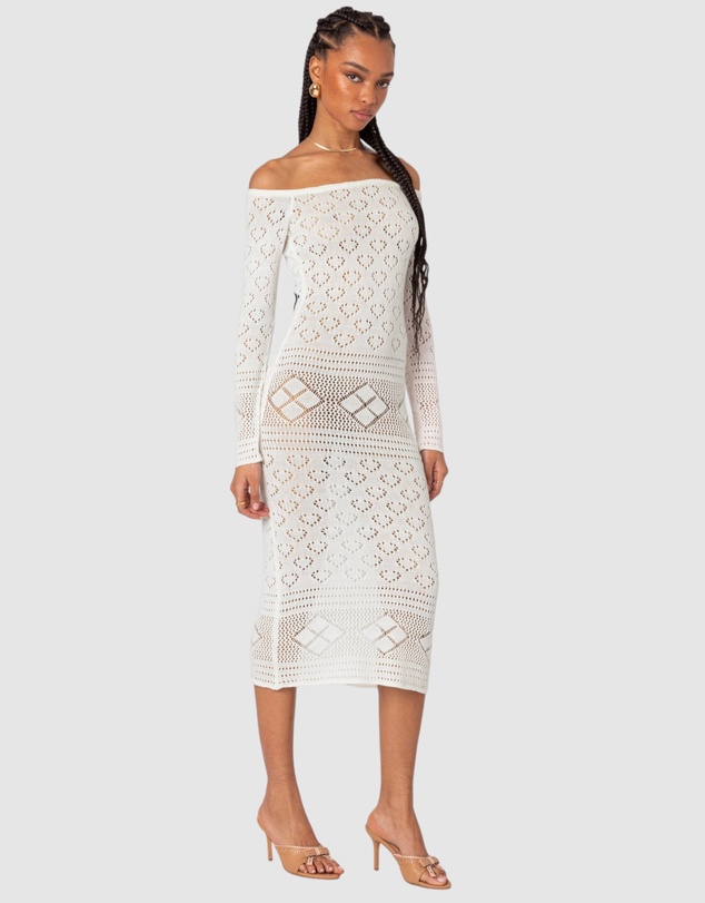 EDIKTED - Lily Crochet Off Shoulder Midi Dress