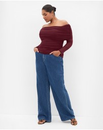 City Chic - Plus size Dana Mesh Long Sleeve Top - dark cherry