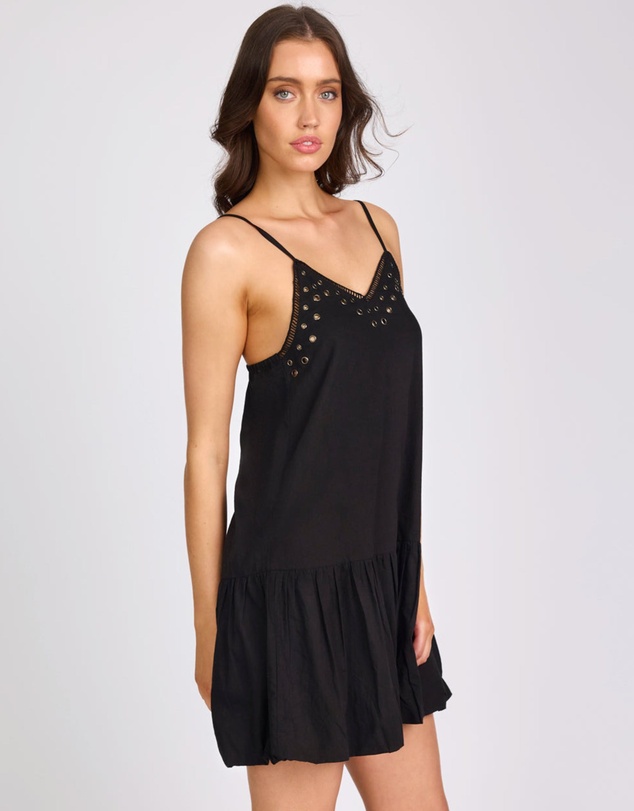 ONE TEASPOON - Eyelet Cotton Bubble Hem Mini Dress - Black