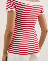 Atmos&Here - Esme Stripe Jersey Off Shoulder Top