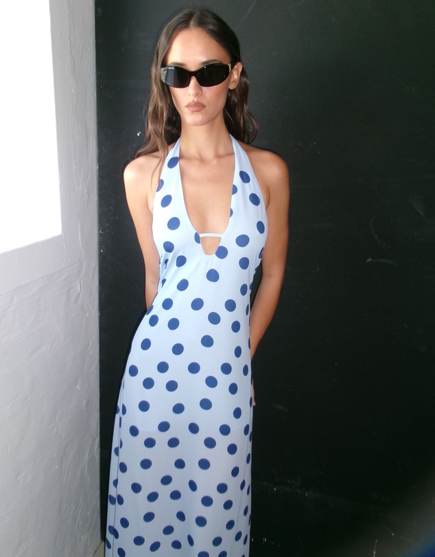 Dazie - Waves Halter Polka Dot Maxi Dress