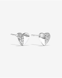 Michael Hill - Pave Heart Stud Earrings with Cubic Zirconia in Sterling Silver