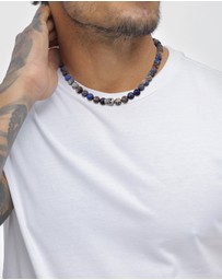Kuzzoi - ICONIC EXCLUSIVE - Necklace Male Skull Blue Agate 925 Sterling Silver