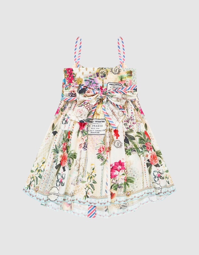 Camilla - Strappy Button Through Mini Dress W Bow - Kids-Teens
