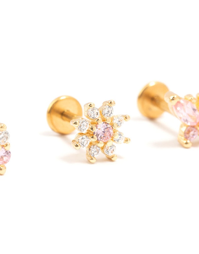 Lovisa - Gold Plated Surgical Steel Butterfly & Flower Flat Backs 3-Pack