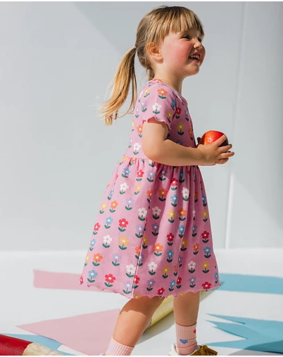 Huxbaby - Multi Colour Daisy Rib Dress - Babies-Kids