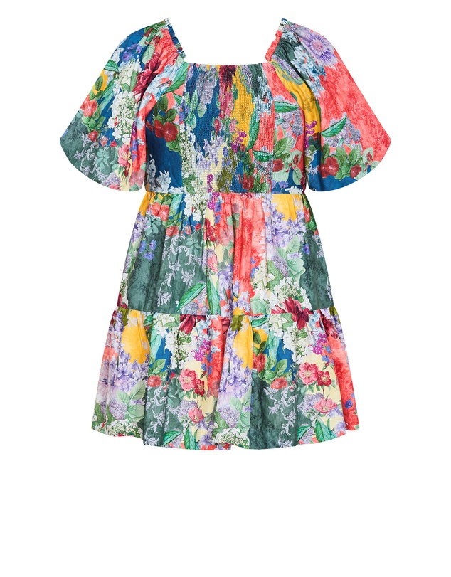 City Chic - Fantasy Berry Floral Print Puff Sleeve Mini Dress
