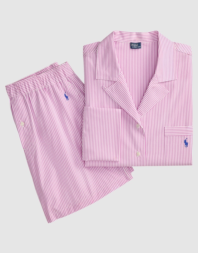 Polo Ralph Lauren - Shirting Stripes Crop Top & Boxer Short Cotton Pyjama Set
