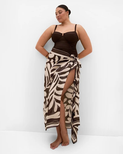 City Chic - Plus size Taranto Print Sarong - chocolate