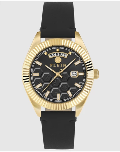 Philipp Plein - Date Superlative 42mm Gold-tone with Black dial and leather strap