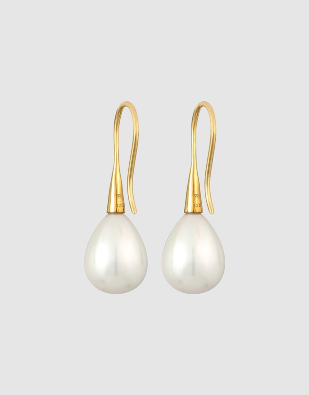 Elli Jewelry - Shell Pearl Drop Earrings in Gold-Plated 925 Silver