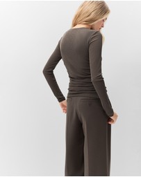 UNISON - Long Sleeve Ruched Mesh Top