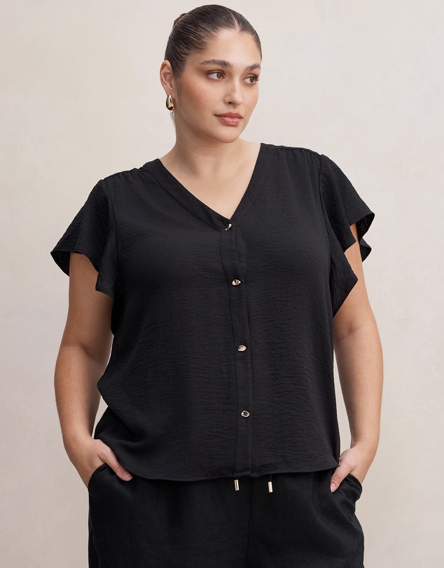 Forever New Curve - Cecilia Curve Flutter Sleeves Blouse