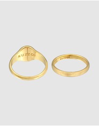 Kuzzoi - ICONIC EXCLUSIVE - Classic Band and Signet Ring Set in Gold-Plated 925 Sterling Silver