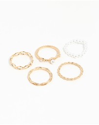 Lovisa - Gold Pearl & Twist Ring 5-Pack