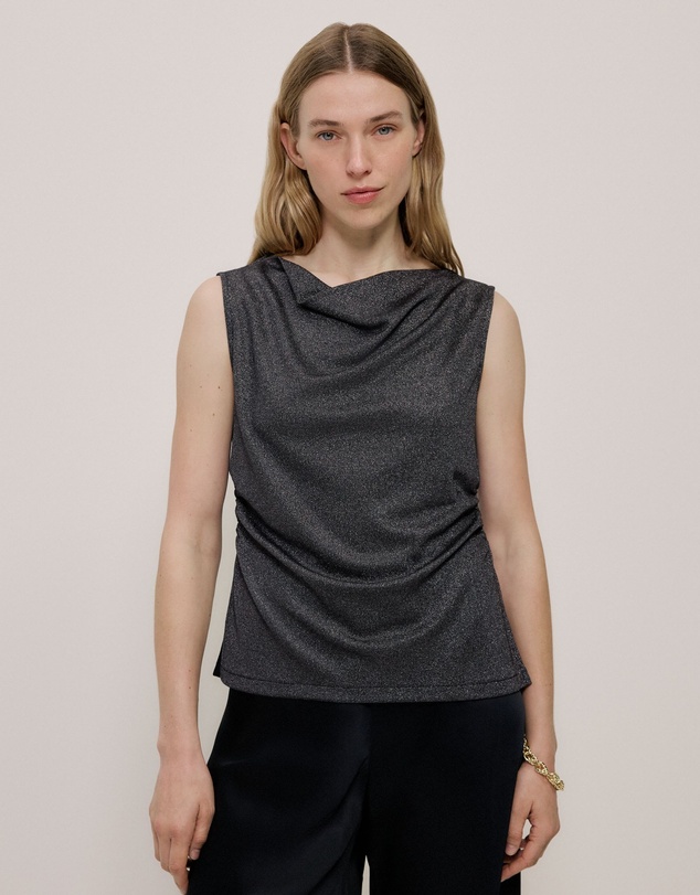Trenery - Metallic Draped Shell Tank in Black