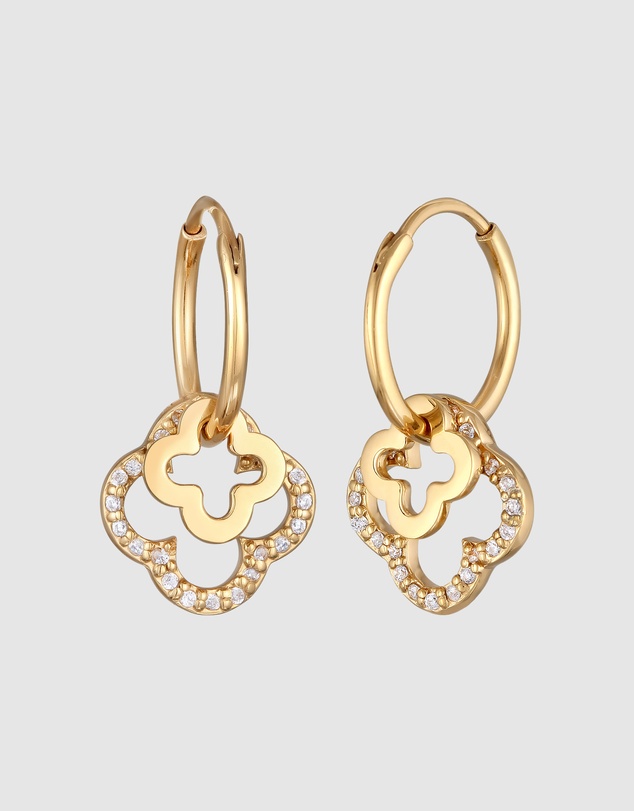 Elli Jewelry - Zirconia Cloverleaf Hoop Earrings in Gold-Plated 925 Silver