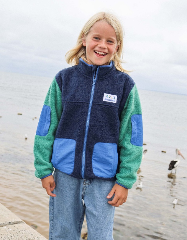 Skwosh - Skwosh Kids Polar Fleece Utility Jacket in Green/Blue