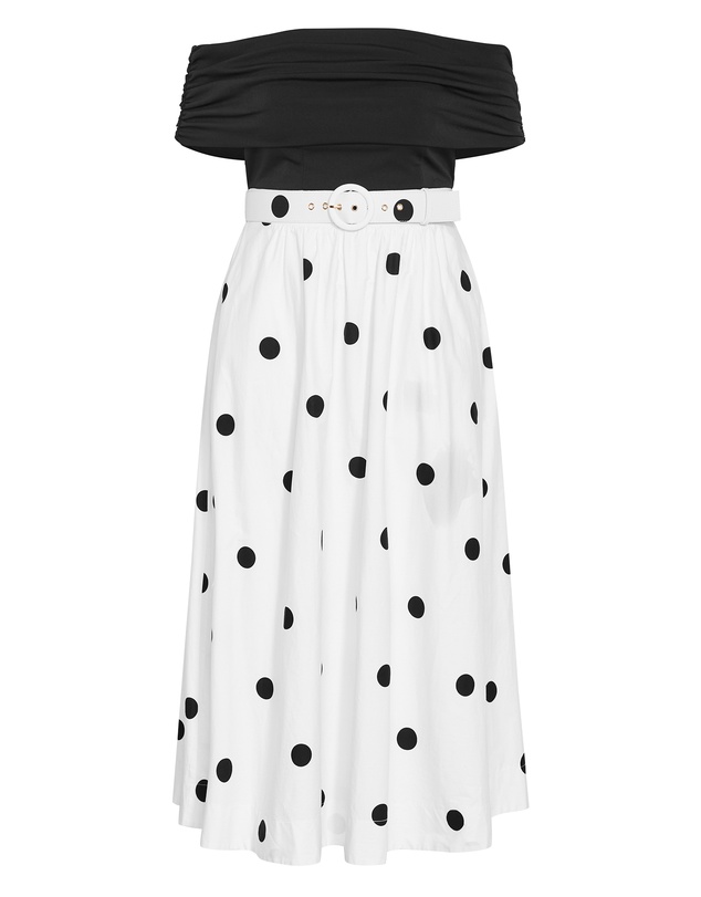 City Chic - Plus size Anita Off Shoulder Spot Print Dress - white