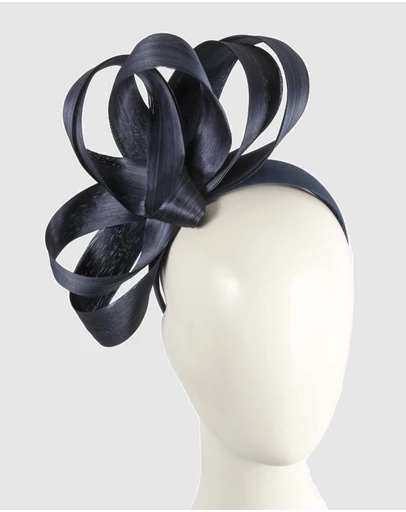 Fillies Collection - Navy Silk Abaca Loops Racing Fascinator