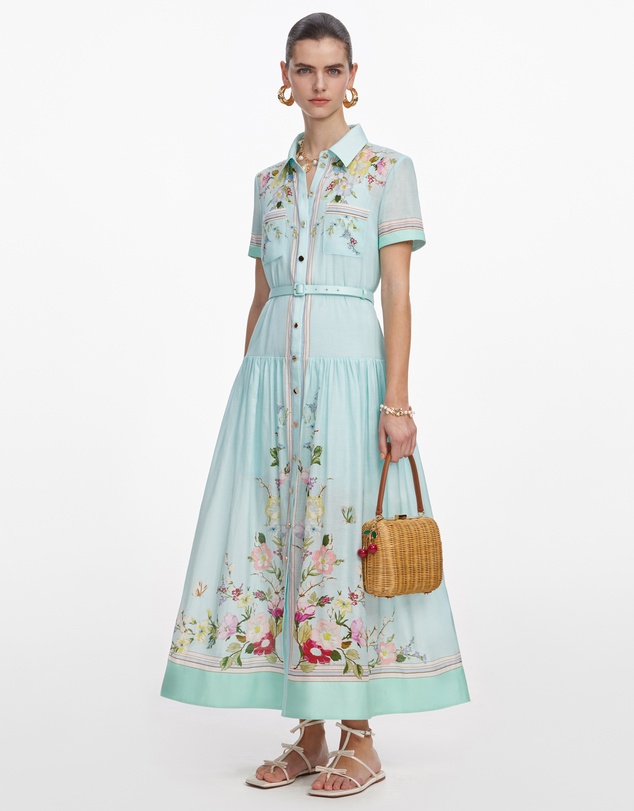 Self Portrait - Mint Floral Organza Midi Dress