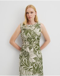 Country Road - Organically Grown Linen Print Rouched Maxi Dress