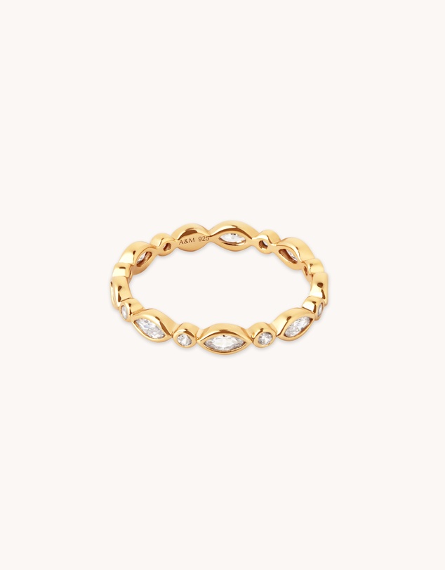 Astrid & Miyu - Navette Crystal 18ct Gold Plated Band Ring