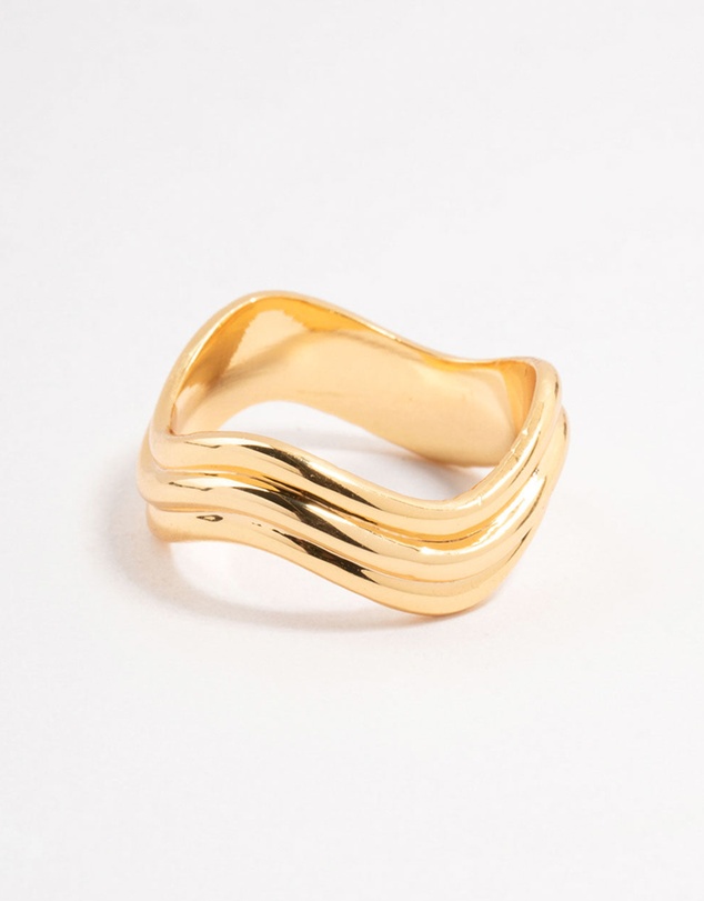 Lovisa - Waterproof Gold Plated Stainless Steel Wave Cocktail Ring