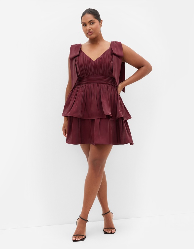 City Chic - Plus size Betty Bow Mini Dress - dark cherry