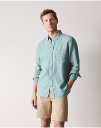 Trenery - Regular Fit Delave Linen Long Sleeve Shirt in Jade