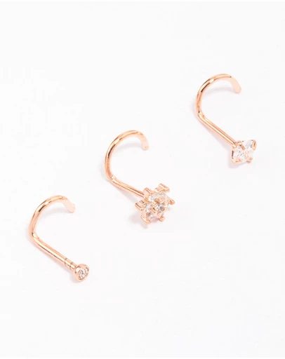 Lovisa - Rose Gold Plated Surgical Steel Flower Nose Piercing 3-Pack