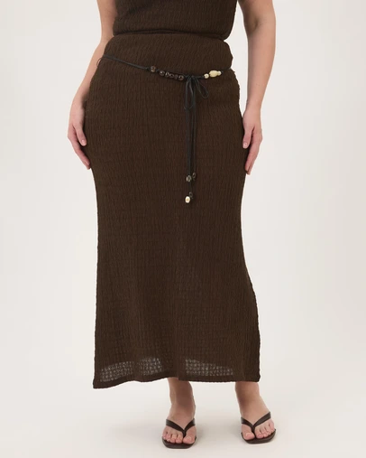 Atmos&Here Curvy - Maeve Textured Jersey Skirt with Beaded Belt