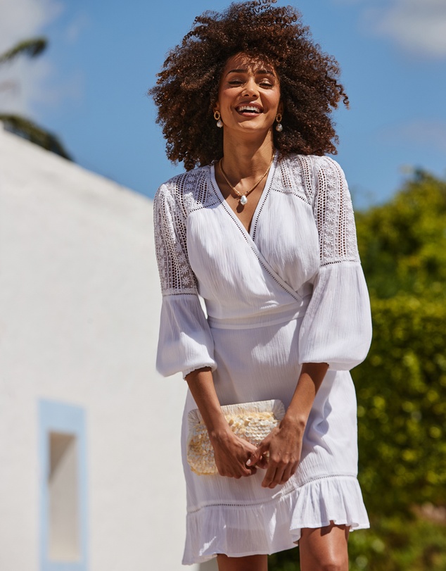 Sosandar - Broderie Detail Wrap Front Summer Dress