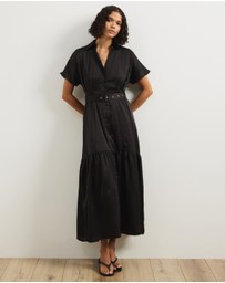 Atmos&Here - Margot Satin Short Sleeve Midi Dress