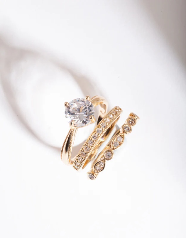 Lovisa - Gold Round Cubic Zirconia Ring Stack
