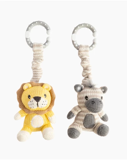 Living Textiles - 2 Pack Stroller Toys - Zebra & Lion