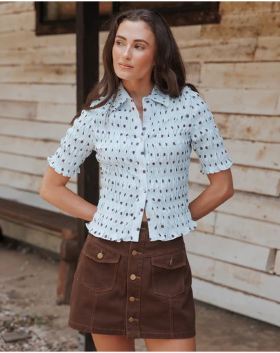 Petal & Pup - Hollis Smocked Shirt - Blue Polka Dot