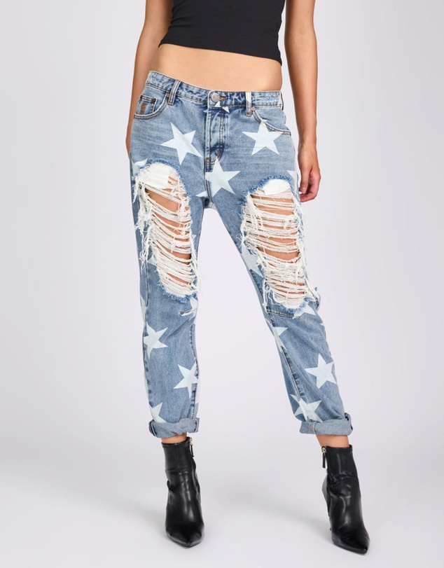 ONE TEASPOON - Saints Low Waist Boyfriend Denim Jeans - Starwash Blue