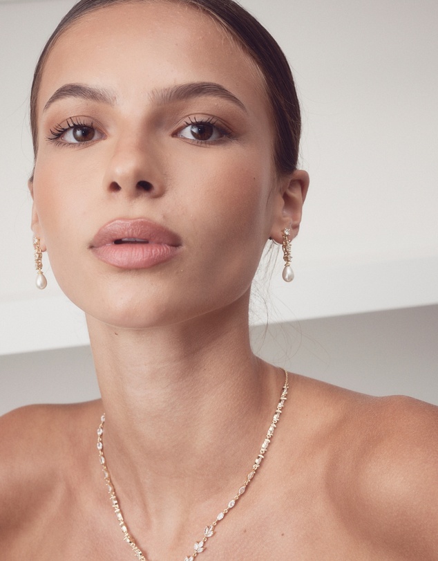 The White Collection - Hazel - Rose Gold Pearl Bridal Drop Earrings