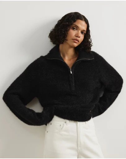 Atmos&Here - Jordie Half Zip Fluffy Turtleneck Sweater