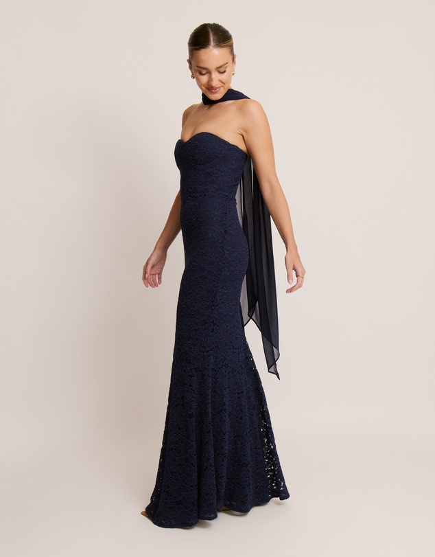 Six Stories - Lace Corset Maxi Dress with Neck Scarf