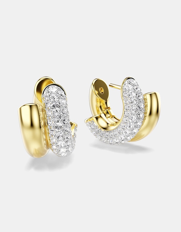 Swarovski - Dextera Hoop Earrings, Round Cut, Mini, White, Gold-Tone Plated