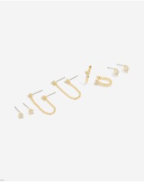 Lovisa - Gold Plated Cubic Zirconia Dainty Chain & Mixed Earrings 5-Pack