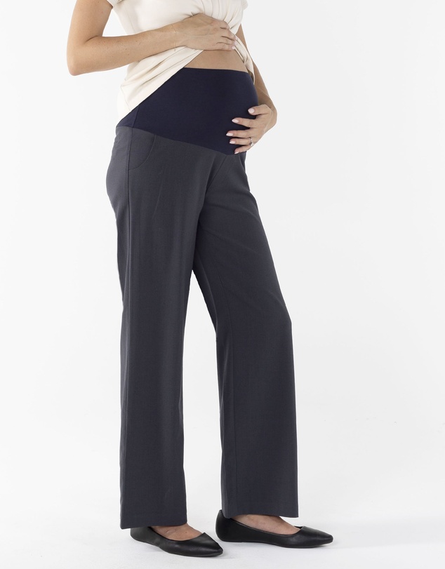Angel Maternity - Mid Waist Maternity Relax Leg Work Pants - Dark Grey