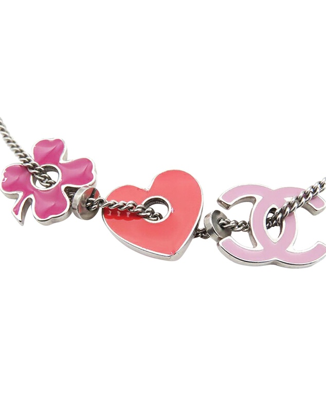 Pre-Loved by Azura Reborn - Pre-Loved CC Silver Plated Enamel Heart and Clover Charm Pendant Necklace