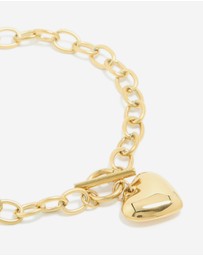 Lovisa - Waterproof Gold Plated Stainless Steel Chunky Heart Charm Bracelet