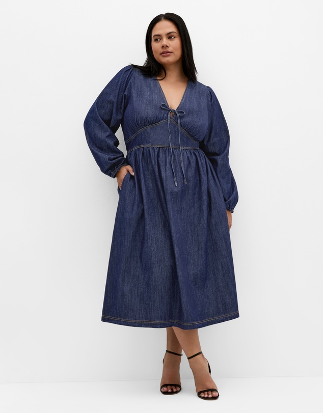 City Chic - Plus size Emelia Denim Midi Dress - dark wash