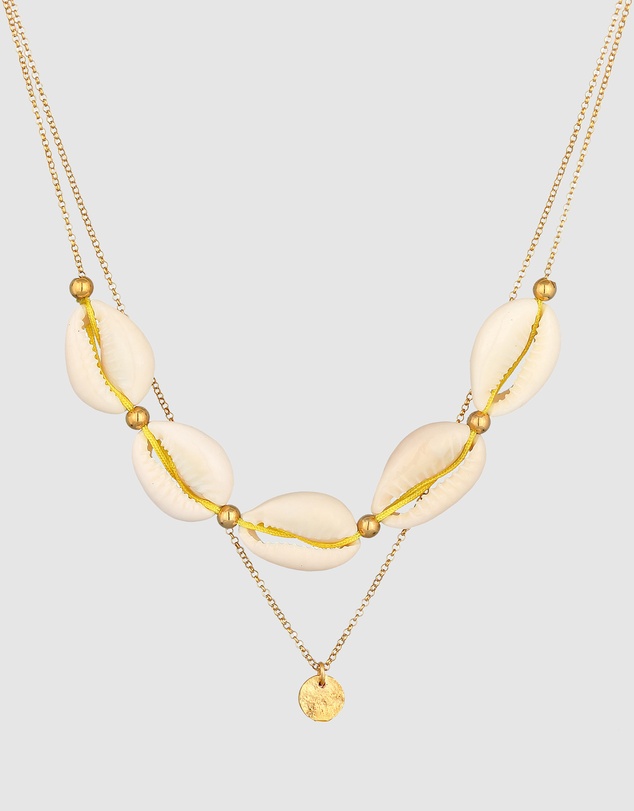 Elli Jewelry - Necklace Choker Layer Kauri Shell Coin 925 Silver Gold Plated