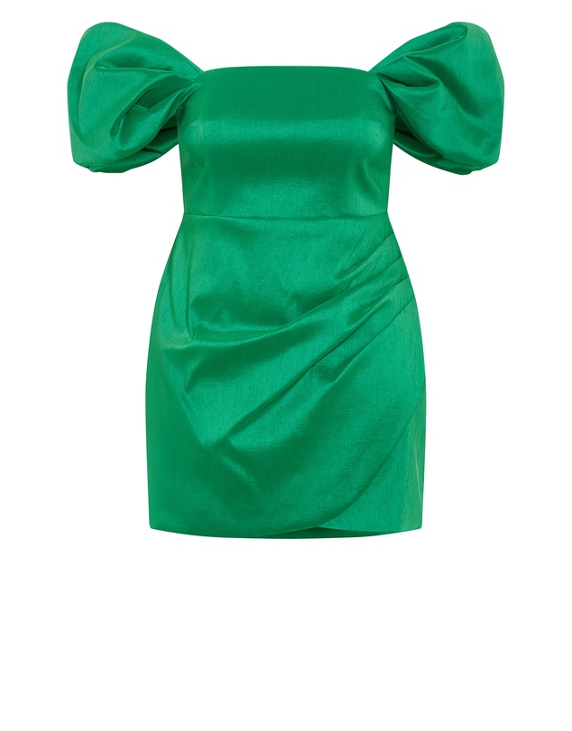 City Chic - Elyse Off Shoulder Mini Dress - kelly green